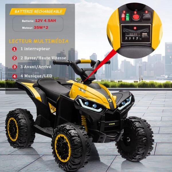 HOMCOM 12V Electric Quad Bikes for Kids Ride On Car ATV Toy, with Forward Reverse Functions, LED Headlights, for Ages 3-5 Years - Image 6